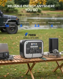 700W LMFP Portable Power Station with MPPT Controller Pure Sine Wave Inverter for Camping Outdoor Backup Solar Car Compatible