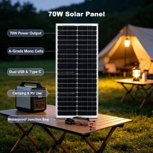 70W Monocrystalline Solar Panel Multi Voltage Output Portable Outdoor Solar Power Panel with Full Accessories