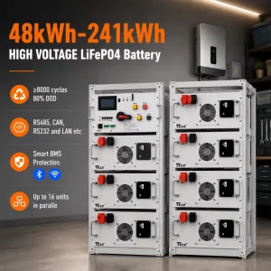 8000 Cycles Flexible Expansion 48kWh 112kWh 241kWh High Voltage Lithium Battery 30kw 50kw Home Solar Energy Storage