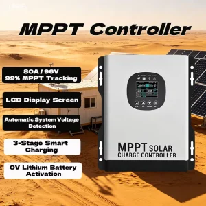 80A 96V MPPT Solar Controller with Current Limiting and Short-Circuit Protection for Solar Telecom Towers, -20°C to 65°C
