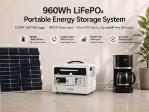 960Wh LiFePO4 Portable Energy Storage System 1200W 2400VA Surge 1000W Solar Input 10ms UPS Backup System Power Generator