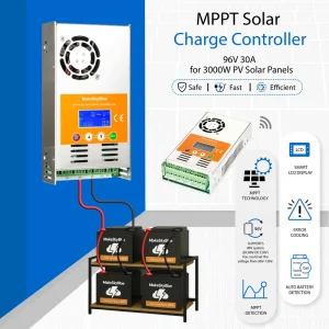 96V 30A WiFi MPPT Solar Charge Controller for 3000W PV Solar Panels