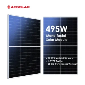AE Solar 495W Mono Facial PV Module 120 Half Cut Cells N TYPE TOPCon White Backsheet Single Glass Silver Frame Solar Panel