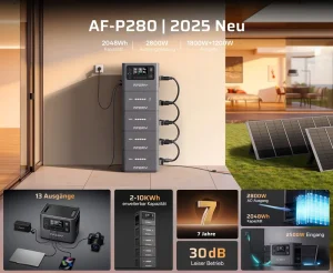 AF P280 Expandable 2048Wh 10240Wh Easy Operating Battery Generation Capacity Outdoor Charging Portable Power Station Generators
