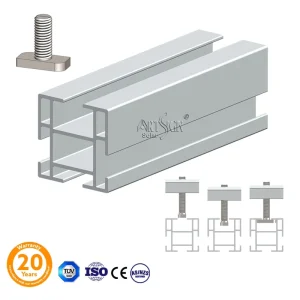 AS/NZS 1170.2 Certified Anodized Aluminum 6005-T5 Solar Panel Mounting Bracket Rail Profile with T Bolt Support System