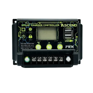 ASCEND Universal PWM Solar Charge Controller with Built-in Photovoltaic Display and 240V Max PV Voltage