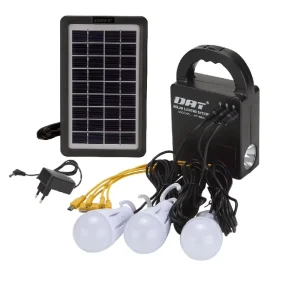 AT-888 Home Mini Solar Lighting System with Three Bulbs and Solar Power Bank with Light