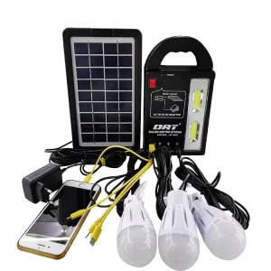 AT-999 DAT Portable Solar Home Lighting System Kits with 3 Bulbs DC Solar Lighting Kits with Light