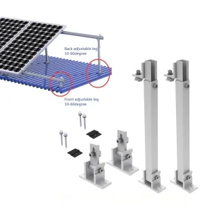 Adjustable-Tilt Front and Rear Legs for Solar Panel Mounting System
