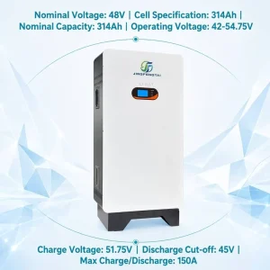 Advanced Smart Floor Standing LiFePO4 Battery 51.2V 314Ah 16.1kWh Built in LCD & BMS CAN RS485 6000+ Cycles for Solar UPS