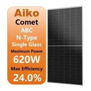 Aiko Comet All Back Contact Home Industrial Commercial Rooftop N Type Single Glass Monocrystalline 600W 610Watt 620W Solar Panel