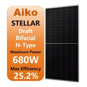 Aiko Stellar G4 Industrial Commercial Draft N Type Bifacial Dual Glass Monocrystalline 655 Watt 660W 670 Watt 680W Solar Panels