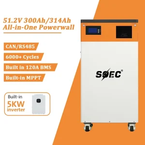 All-In-One 51.2V 300Ah LiFePO4 Battery 15kWh Home Solar Storage System Off-Grid Built-in Inverter Smart LCD Display CAN