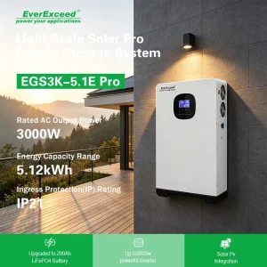 All In One EGS3K 5.1E Pro Solar Auto Switch Wall Mounted LiFePO4 Battery Off Grid 5.12kWh 30~70C Home Energy Storage System