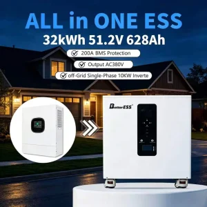 All In One ESS 28kWh 32kWh 51.2V 628Ah Lithium Battery With Built in Three Phase 12KW AC380V Inverter for Home Energy Storage