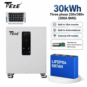 All in One 28kWh 30kWh 32kWh Solar Energy Storage System 51.2v 560Ah 587Ah 628Ah Battery 3 Phase AC380V Built in 12kw Inverter