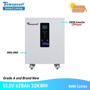 All in One 51.2V 628Ah 30kWh 32KWh Lithium Battery Solar 3 Phase 12KW Inverter off Grid Home Energy Storage System