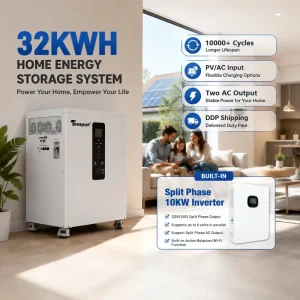 All-in-One 51.2V 628Ah 32kWh+US Split-Phase 10KW Inverter+Built in Active Balancer/WiFi Function Home Solar System Off Grid ESS