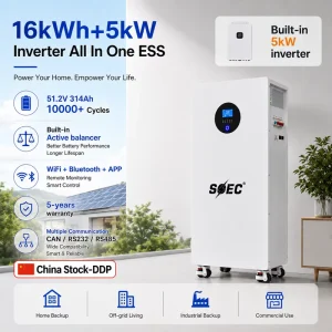 All in One ESS 16kWh 5kW Inverter Integrated LiFePO4 Battery 51.2V 314Ah Solar Energy Storage System for Home Off-grid Backup