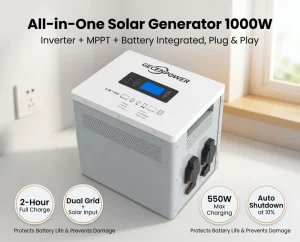 All-in-One Solar Generator 1000W Portable Power Station 2000Wh LiFePO4 Home Energy Storage UPS MPPT