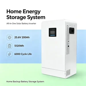 All-in-One Solar Home Energy Storage System with Battery Inverter, 25.6V 200Ah 5120Wh, 6000 Cycles