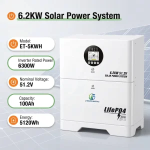 All in One Stackable Solar Power System 6.2KW 51.2V Hybrid Grid LiFePO4 Battery 5kWh MPPT 100A Charger for Off Grid Use