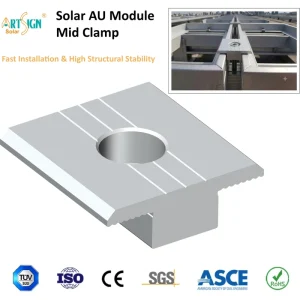 Aluminum AU Module Mid Clamp Serrated Solar Panel Mounting Bracket