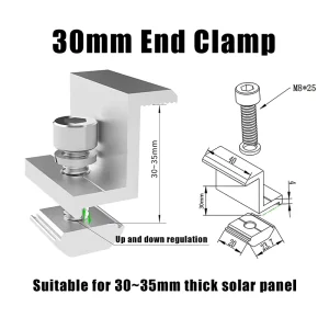 Aluminum Alloy AL6005 T5 Medium Voltage Solar Clamp End Clamp Black 30mm