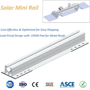 Aluminum Solar Mini Rail with EPDM Pad Leak-Proof Solar Panel Mounting Bracket for Metal Roof Solar Mounting System