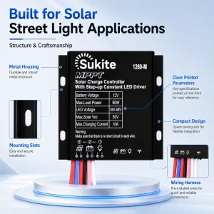 Auto MPPT Boost1260 12V 30W 8A Solar Charge Controller with Sensor for Solar Street Lights