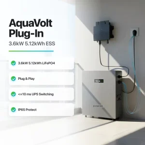 Balcony Home Solar Storage Battery Dyness Aquavolt 5.12kWh AI Control 2.5kW AC Input Plug in and 8000 Cycles