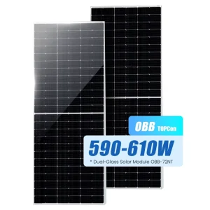Bifacial OBB 590w 610W Solar Panel Topcon Dual Glass Photovoltaic Module Low Attenuation for Outdoor BIPV