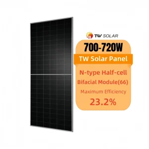 Bifacial Solar Panel 700W 720W Tongwei N Type for 210mm Half Cell Dual Glass Panels 22.5% 23.2% Efficiency Anodized Aluminum