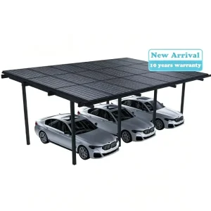 Black Coated Aluminum Solar Carport Canopy 10KW Waterproof PV Solar Panel Mounting System for Home Parking
