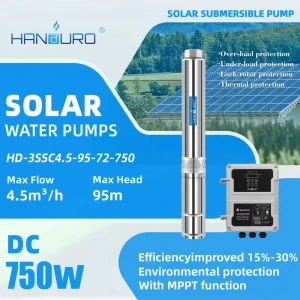 Bomba Sumergible 3 Pulgadas 72V DC Solar Water Pump Submersible Water Pump 95M Head 1Hp Pompe Solaire