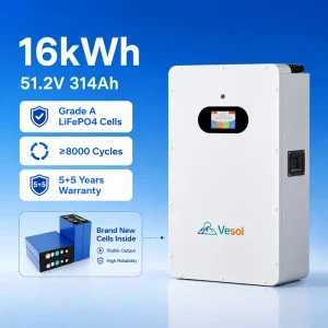 Brand New Grade a Cells 16kWh LiFePO4 Battery 51.2V 314Ah Split Hybrid Grid CAN Smart BMS Home Solar Energy Storage System