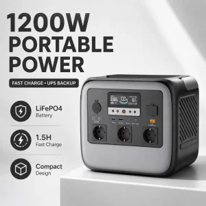 C1200 Portable Power Station 1200W LiFePO4 Solar Generator 1.5H Fast Charging UPS for Home Backup Power