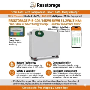 CE Certified 51.2V 300Ah Solar Battery Storage Floor Standing Mobile 15.36kWh ESS Compatible with 3 Phase Solar Inverters