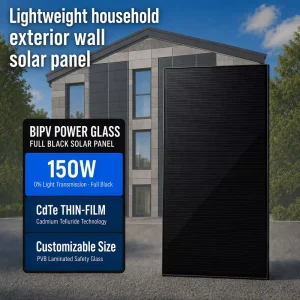 CdTe 150W Per square Meter Solar Panel 0%T Black Photovoltaic Glass Lightweight Integration Exterior Wall Solar Facade for Home
