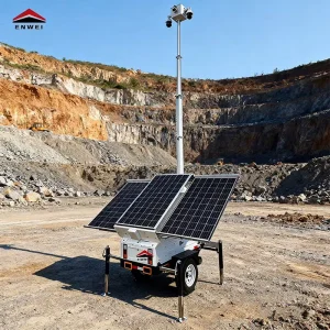 Ce Certification Mobile Security Camera Trailer with 1*cat6+4*1.5mm² Cable Inverter for Environment Without Grid Power
