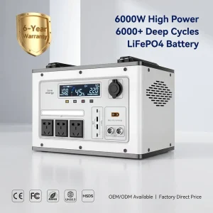 Compact 6000W LiFePO4 Solar Generator for Van Life Travel Lightweight Fast Charging AC DC Outlets Portable Power Station