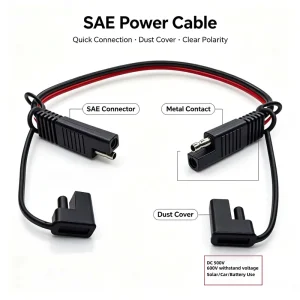 Custom 14AWG SAE Solar Extension Cable Assembly Pure Copper 600V 300mm Battery Charger Cord Wire Harness for Automobile