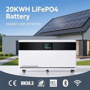 Custom 51.2V 400Ah LiFePO4 Floor Standing Battery 20kWh Solar Energy Storage System With Wheels For Home Backup