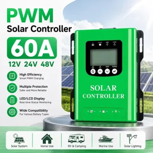 Customize PWM 60A Solar Panel Controller Regulator 12V 24V 48V Auto Max 72V PV Input Voltage for Home RV Solar System