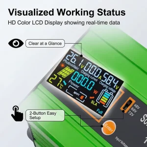 DC to DC Booster/Charger 1200W 48V 60V 72V 15A Charge Current LCD MPPT Solar Boost Charge Controller 12-60V 30A PV Input