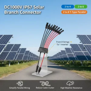 DC1000V IP67 Solar Branch Connector 2 to 4 2 to 6 2 to 8 Y Type Parallel PV Cable Plug