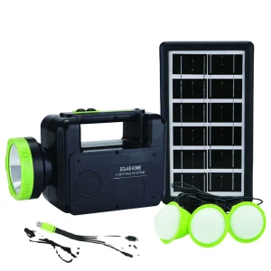 DT-9066 Off-Grid Portable DC Solar Lighting System, 27W, 3 LED Bulbs, MPPT Controller, Polycrystalline Panel, Ground Mount, 110-240V