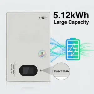 Design Life 25.6V 200Ah 5.12kWh Wall Mount LiFePO4 Battery, Off Grid Home Solar Energy Storage Power Wall