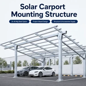 Double Row Solar Carport Mounting Structure Custom Steel Support for Large Parking Projects