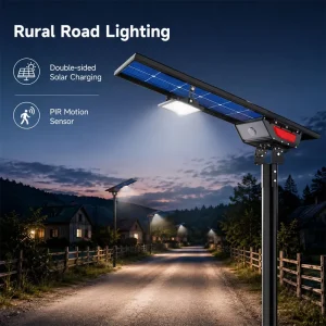 Double-Sided Solar Street Light with PIR Motion Sensor for Rural Roads, Courtyards, Farms, Pathways, and Yards